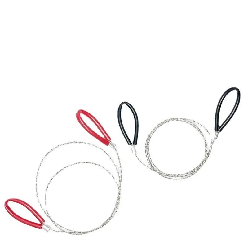 Black and red stainless steel survival wire saw with leather hand case, length 75cm