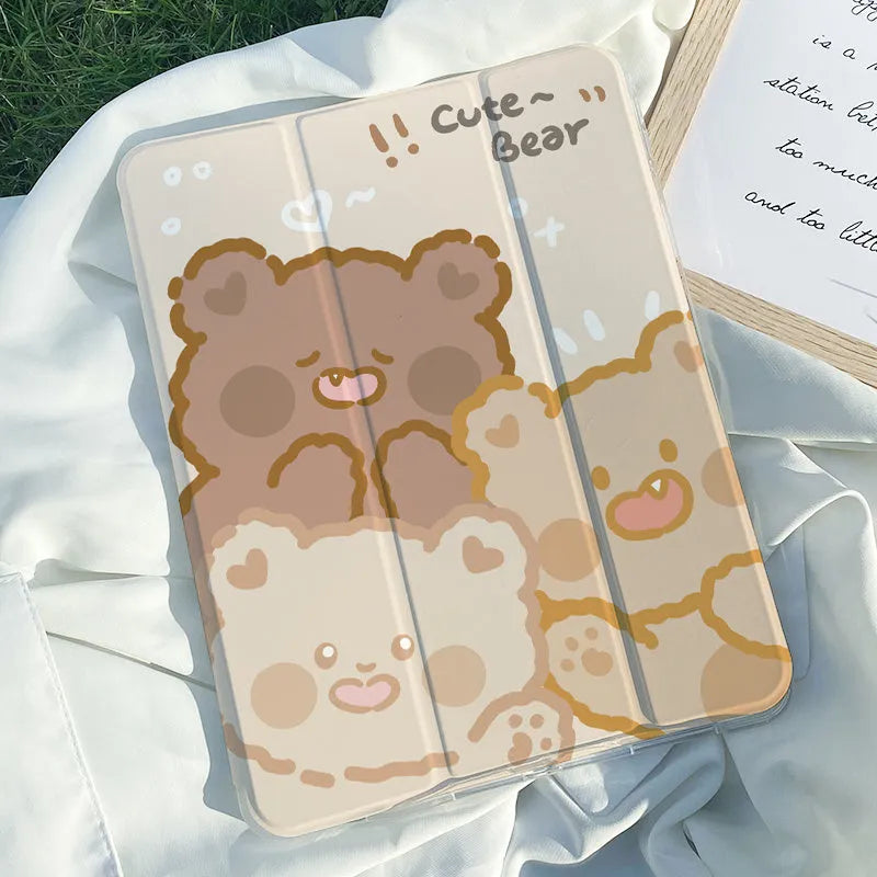 Silicone iPad case with tri-fold design in cartoon rabbit style for iPad Pro and other models