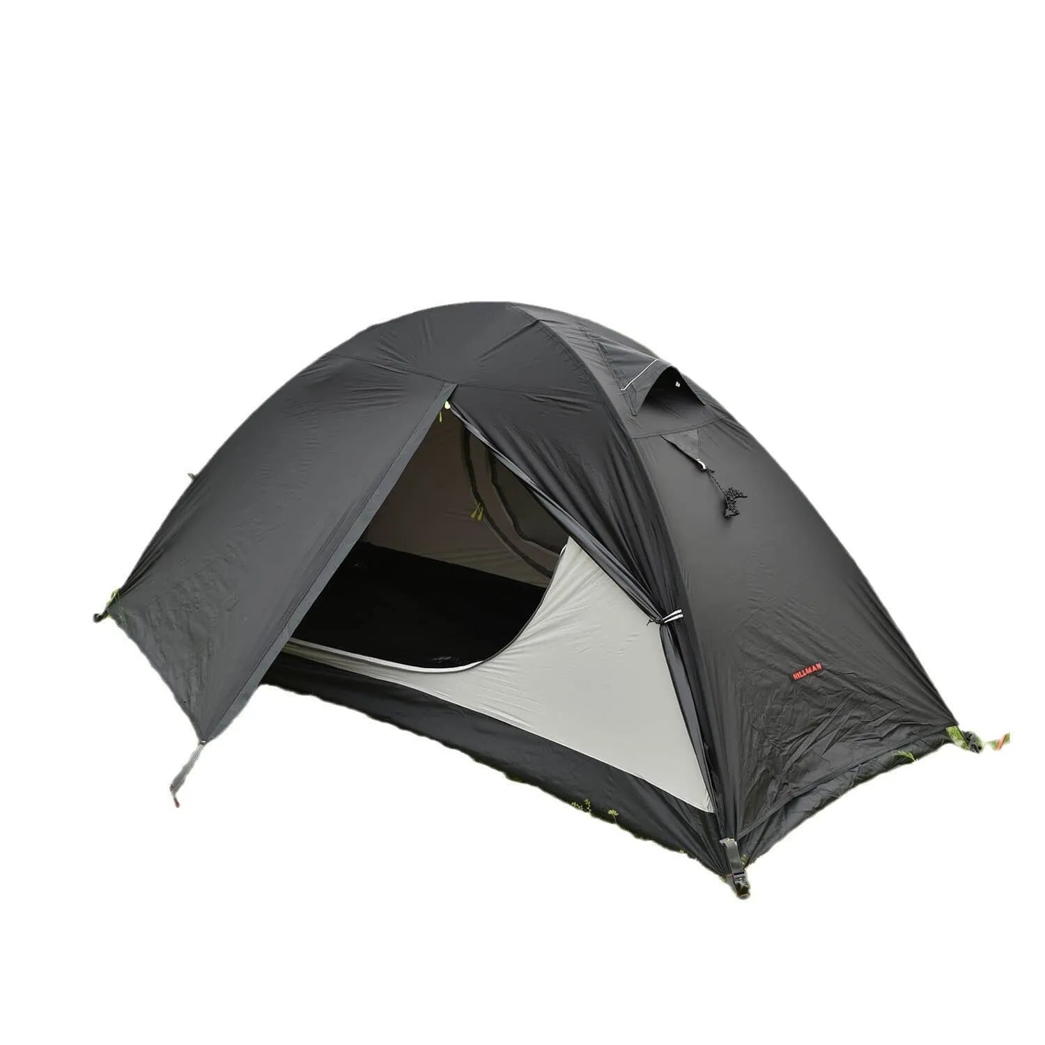 Single person tent with aluminum poles and silicon coated polyester outer layer in red black or orange