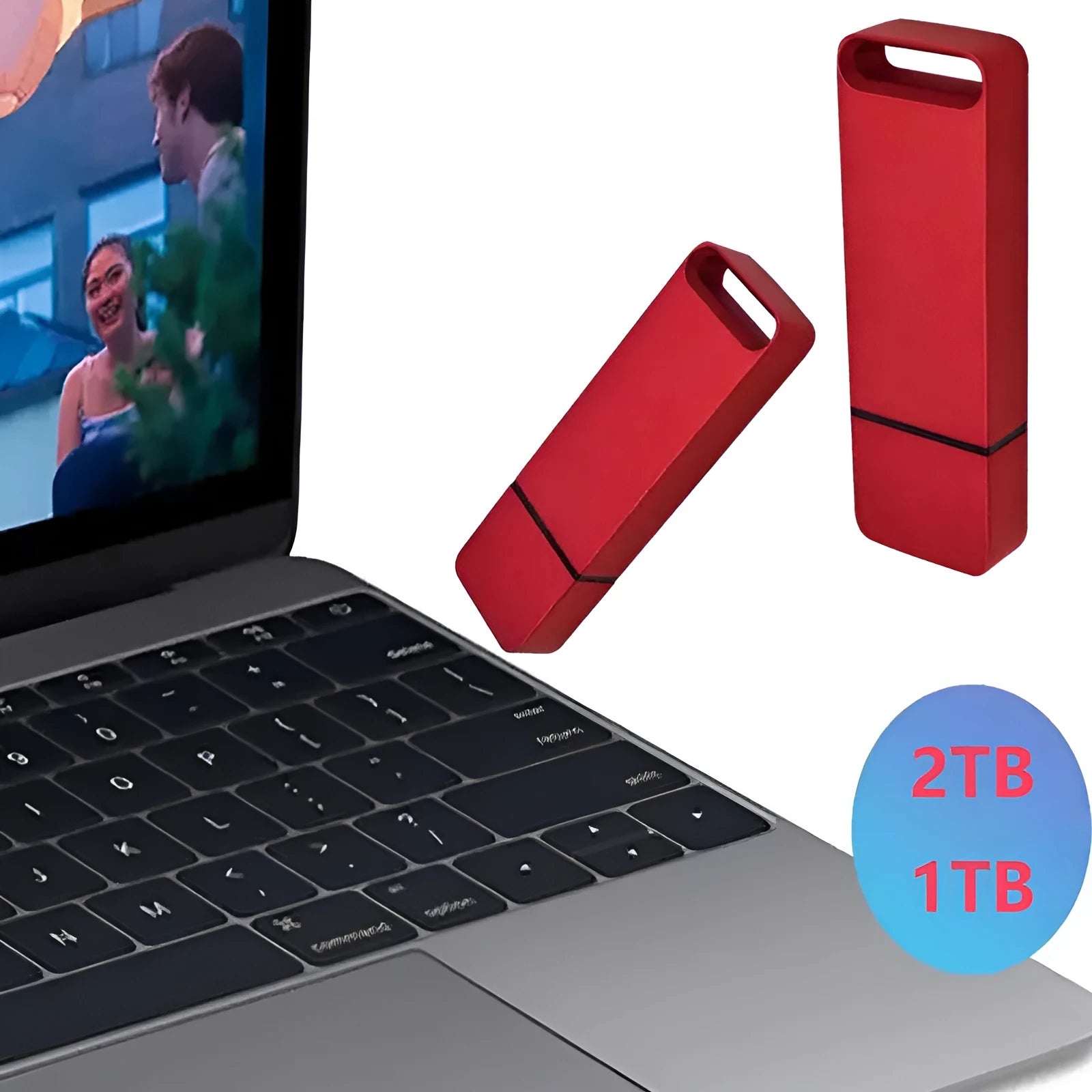 Metal USB flash drive in black, red, or silver with custom graphic printing option.