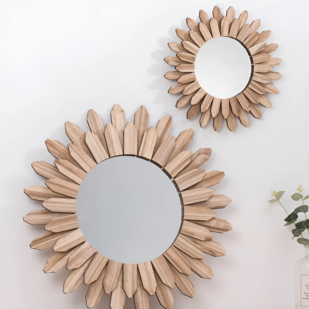 European-style solid wood hanging mirror with baked colour finish in three diameter sizes