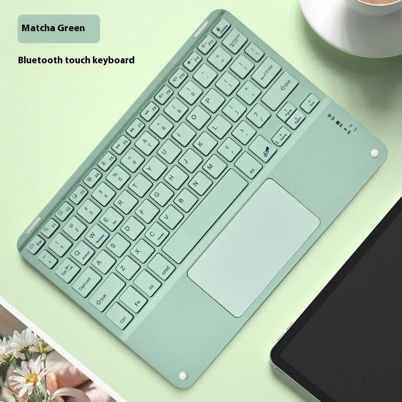 Square Hat Touch Bluetooth Wireless Charging Keyboard in multiple colour options on a desk
