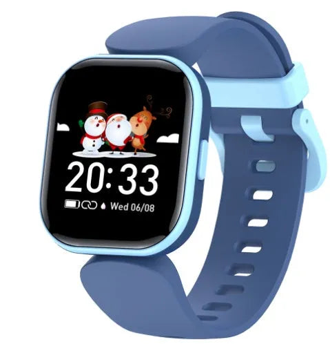 Blue H39T children's smart watch with sporty TPU strap on a wrist, showing the 1.4 inch touchscreen display.