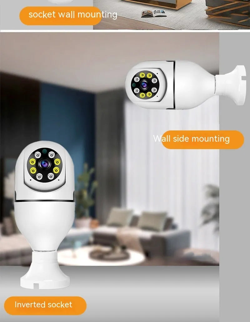 Wireless bulb security camera with 1080p HD resolution and full colour night vision measuring 5cm by 12cm