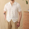 Cotton short sleeve cardigan with front zipper and hollow out pattern in light brown colour