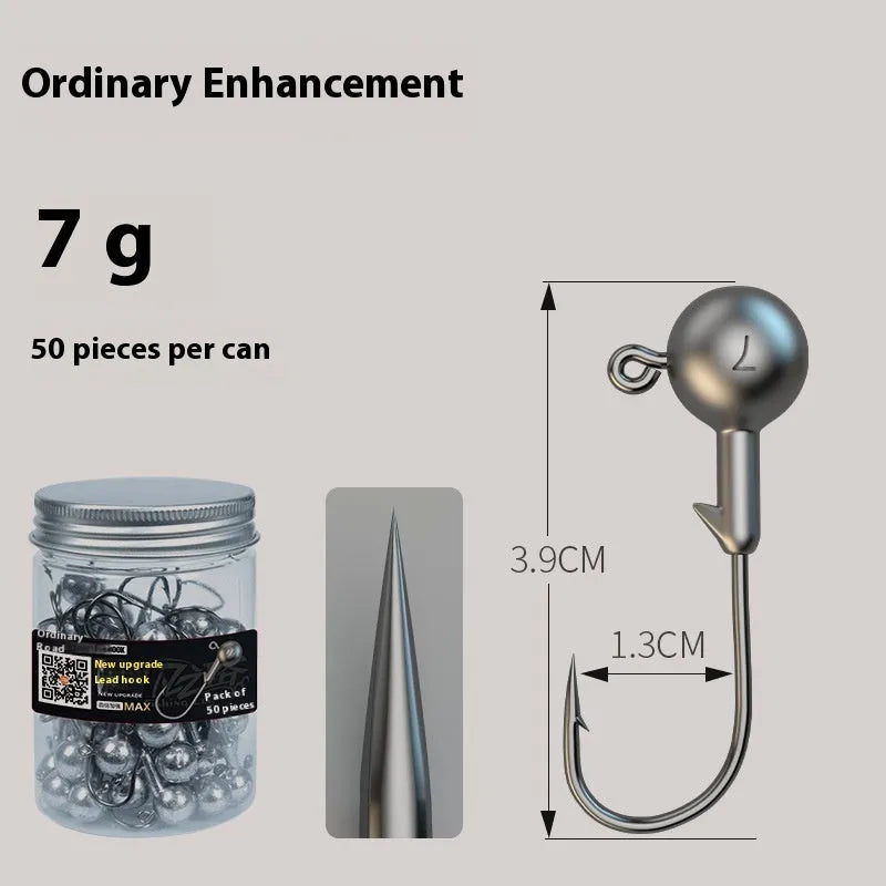 Pack of 50 steel jig fishing hooks in 7G size with primary colour finish.