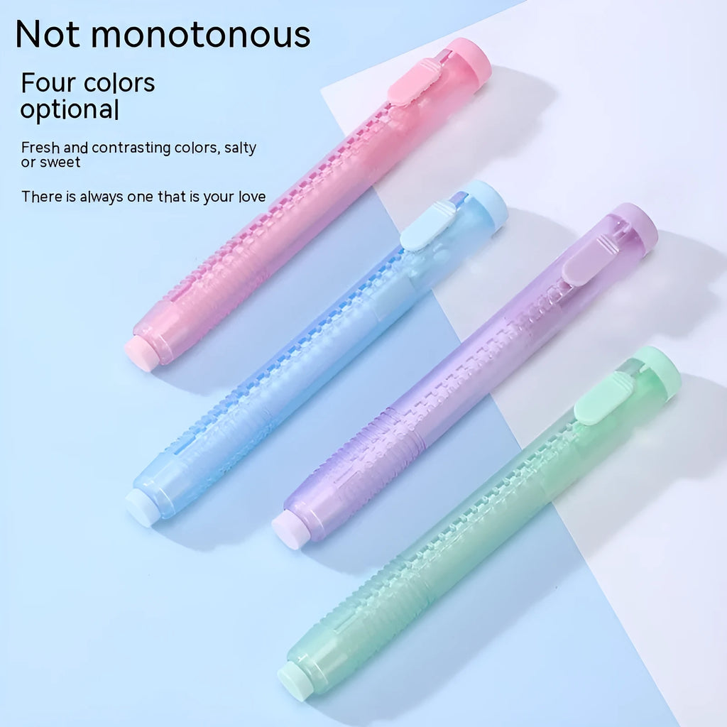 Push type children's automatic eraser in four colours with 12x8cm PVC construction