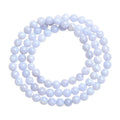 Blue agate bracelet with natural striped patterns, Ruyi design elements, and scattered bead arrangement