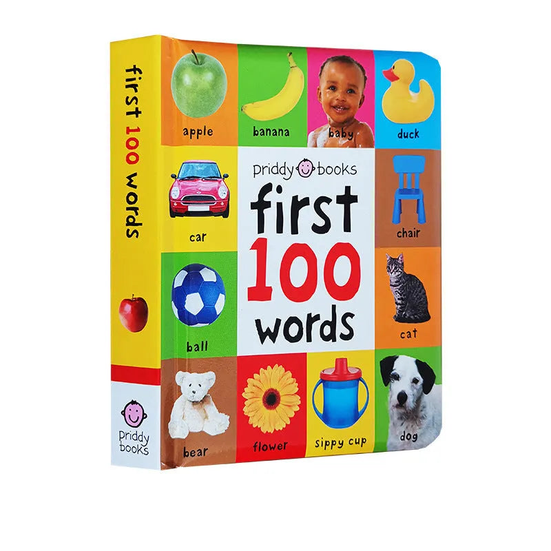 Children's English original first words cardboard book with red cover and animal illustrations