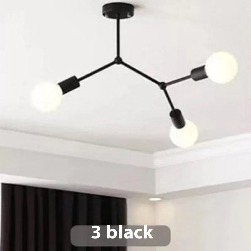 Nordic style iron ceiling lamp with multiple light heads in black or white colour
