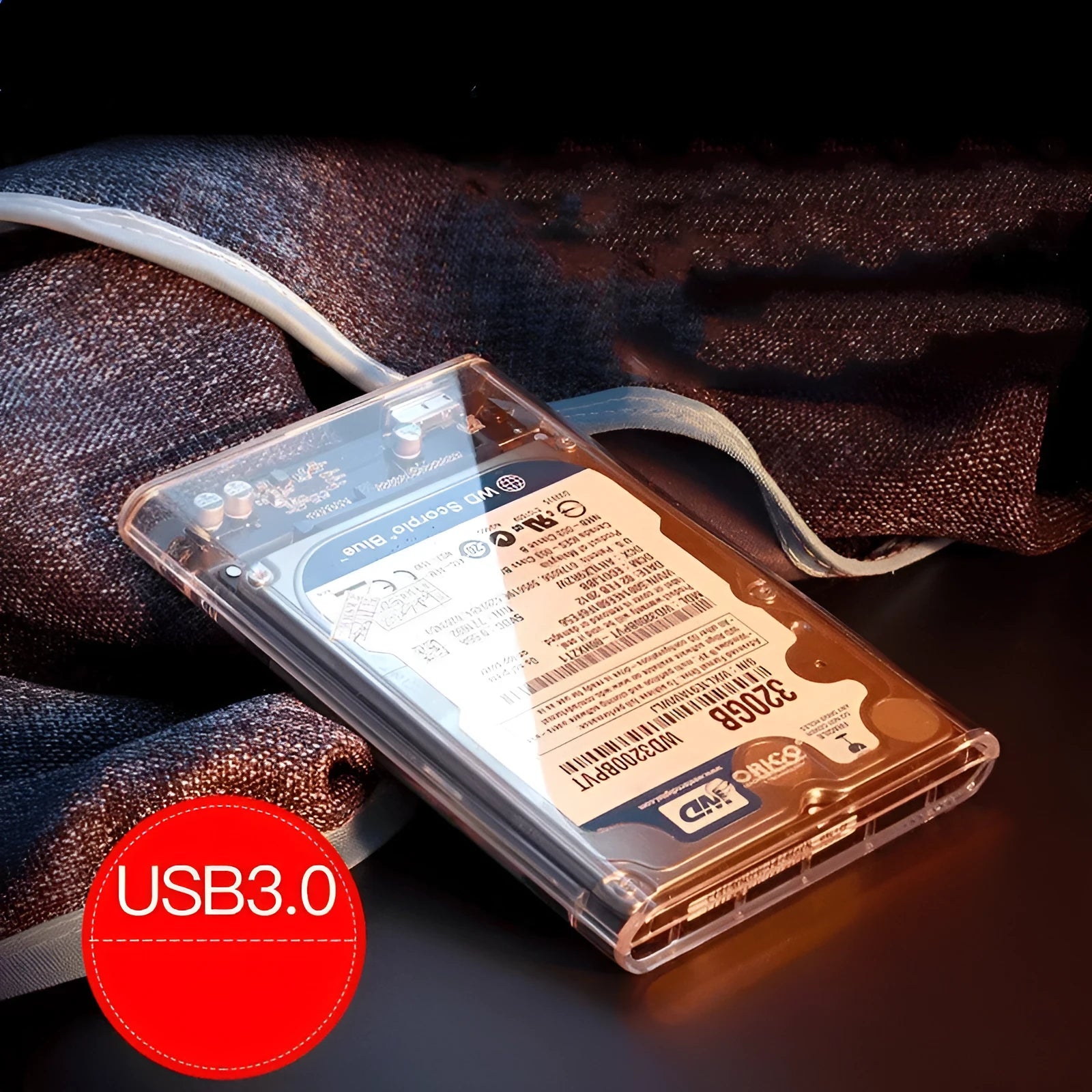 ORICO 2139U3 transparent 2.5 inch USB 3.0 SATA hard drive enclosure with blue LED light