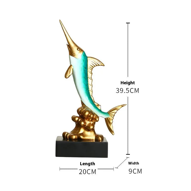 European swordfish resin ornament decorative craft in ocean green, lake blue, coral red or bright gold