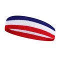 Colourful sports headband for adults in red, yellow, and blue colour combination.