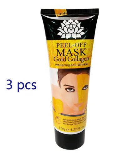 Gold Collagen Peel Off Mask 120g in jar with peel-off texture visible, unisex anti-aging mud mask