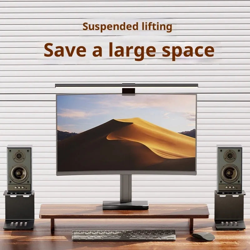 Black carbon steel single-layer desktop audio elevated rack with a speaker on top