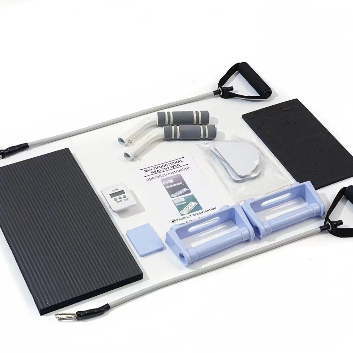 Purple foldable PP plastic belly panel fitness board laid flat on a floor.