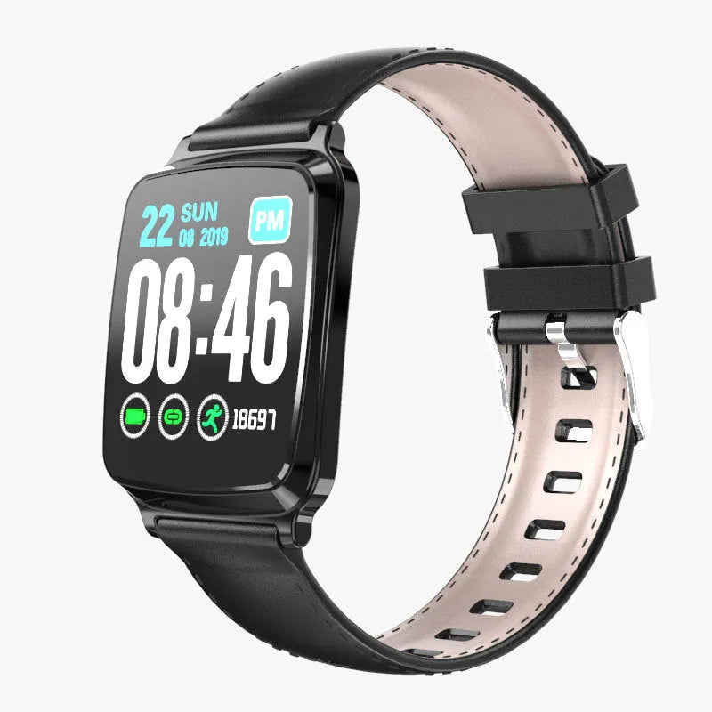 M8 smart bracelet with heart rate monitoring on wrist showing touch screen interface