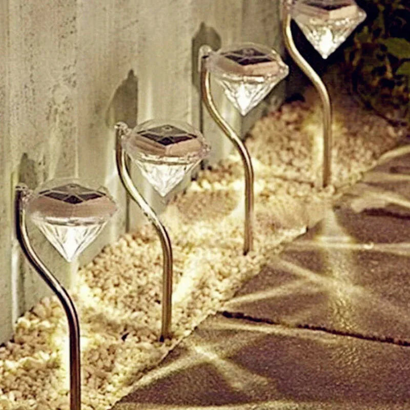Solar powered diamond garden light with adjustable angle for outdoor illumination