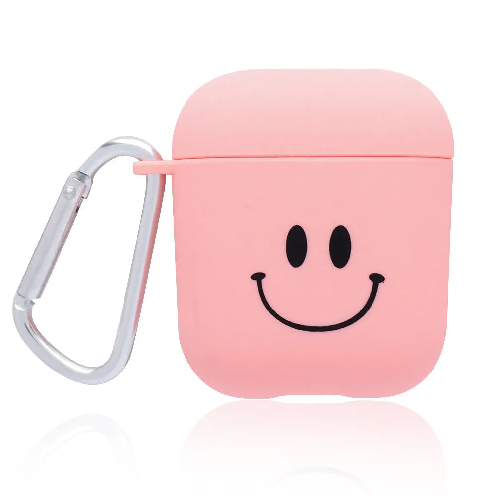 PC back cover for AirPods case with decorative designs including Flower and Smiley face options