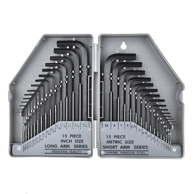 L type ball head Allen wrench set high carbon steel chrome plated British system 1.5mm 10mm sides grey orange