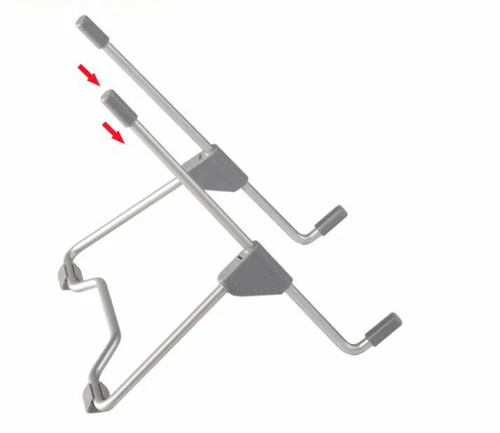Grey aluminium alloy and engineering plastic mobile phone laptop stand on desktop