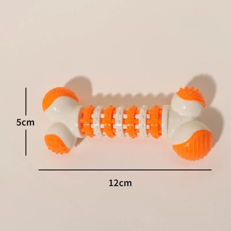 Bone shaped interactive dog toy for small breeds with treat holder in blue orange or red