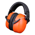 Orange coloured noise-cancelling headphones and protective earmuffs with an adjustable headband.