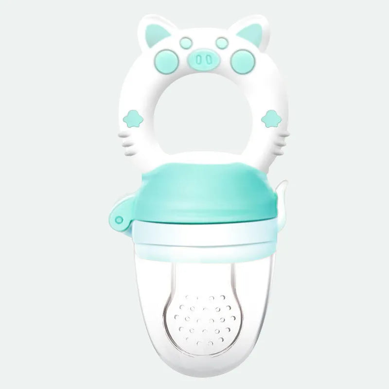 Silicone baby teether in blue, green or pink colour with single or triple mouthpiece options