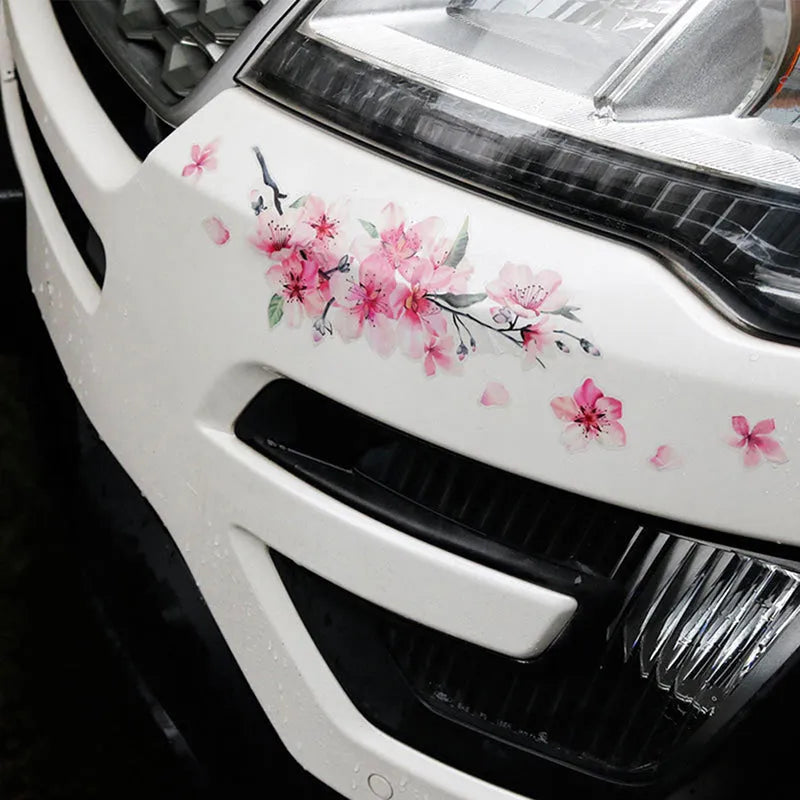 Cherry blossom flower car sticker on vehicle window showing two size options
