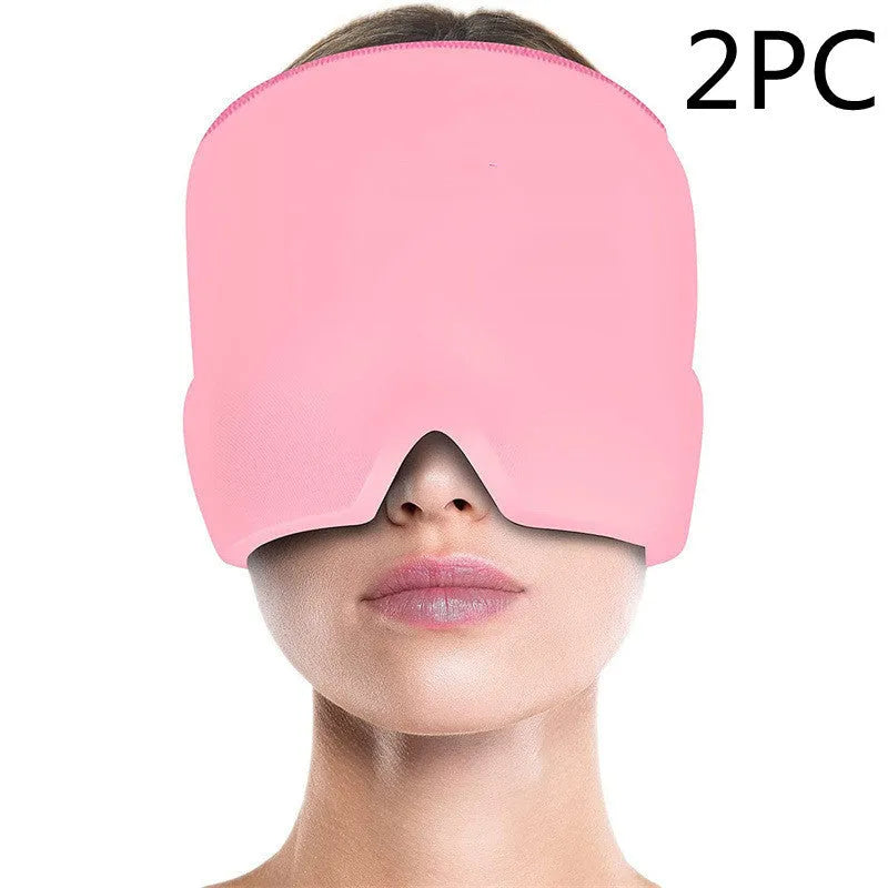 Black elastic cloth gel eye mask for headache relief measuring 22cm by 17cm
