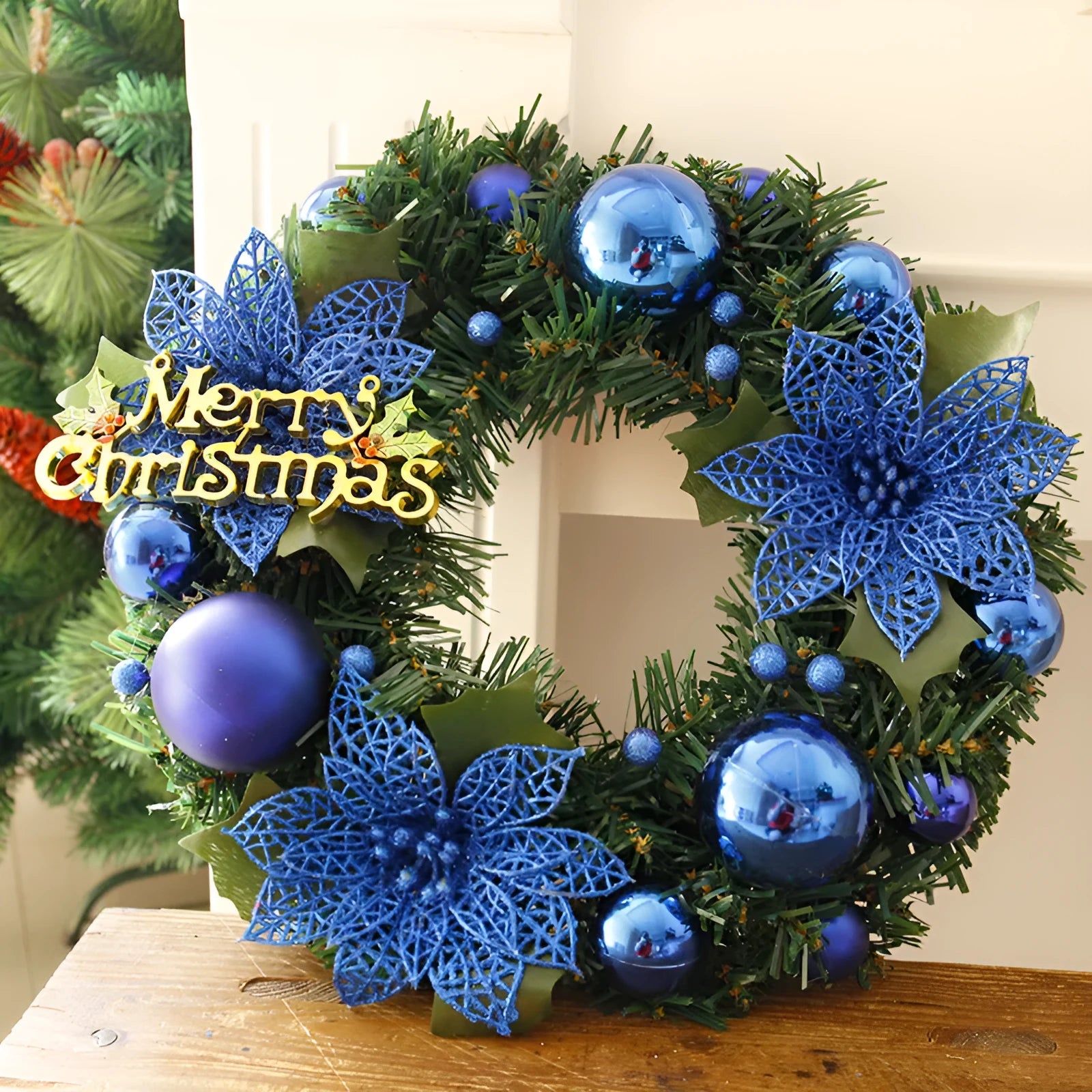 30cm plastic Christmas wreath decoration in multicolour options for door or wall hanging