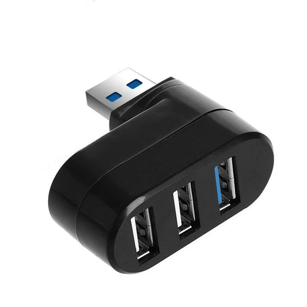 Black or white USB 3.0 rotary splitter hub with four ports and rotating design