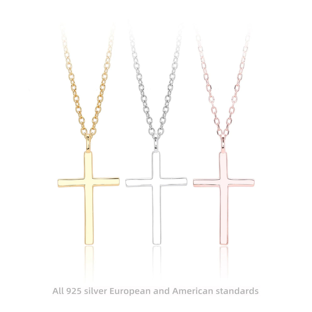 S925 sterling silver cross pendant necklace on O-chain with adjustable length