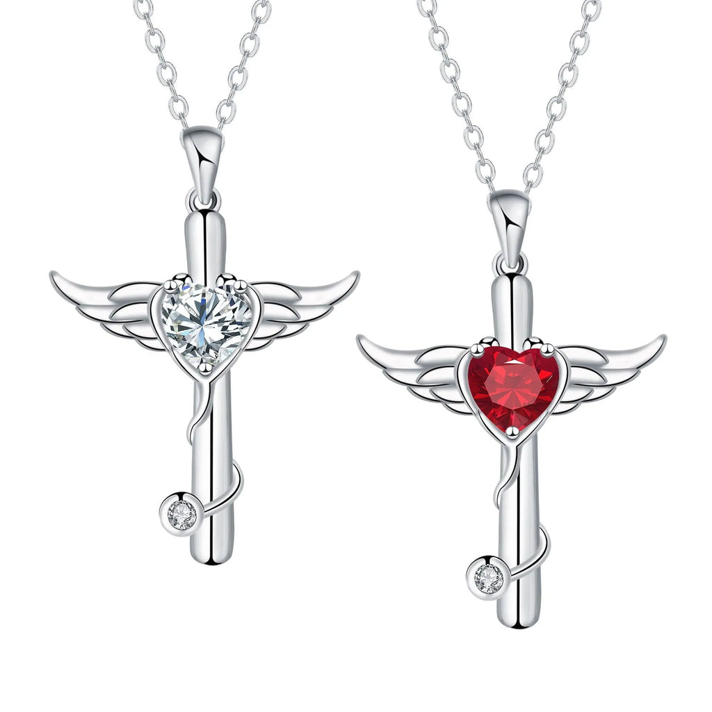 Wings cross stethoscope pendant necklace in electroplated copper with diamond finish options