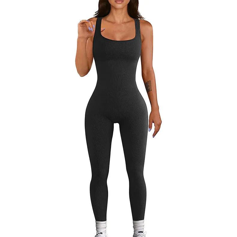 Women's spandex suspender tank top tights with waist design and long sleeves in multiple colour options