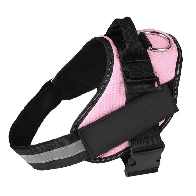 Reflective adjustable no-pull dog harness with chest strap and handle on a dog