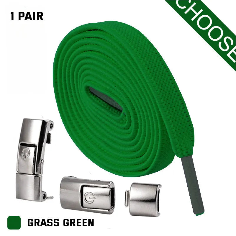 Press lock elastic shoelace with 8mm flat width and cotton weave on a trainer.