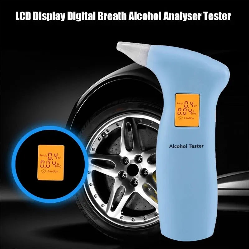 Portable orange light breath alcohol tester with replaceable mouthpieces in orange and grey case