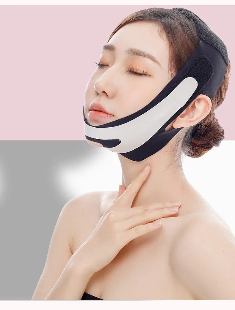 Far infrared elastic V face bandage facial care tool in pink and black colour options