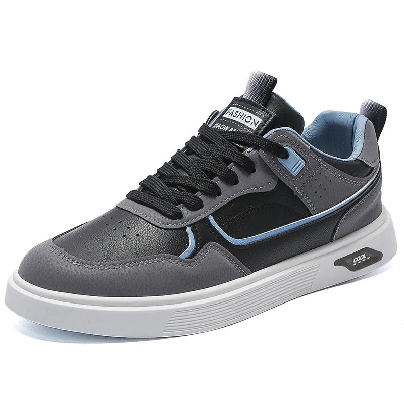 Men's low-top canvas board shoes in beige with leather stitching and a mesh lining.