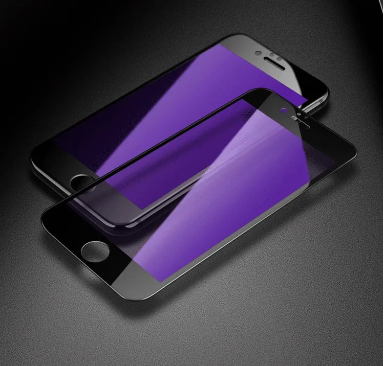 iPhone tempered glass screen protector with 3D carbon fibre soft edge in black and white colour options