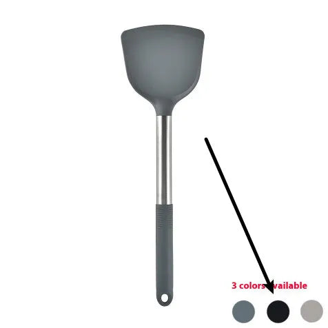 12-piece silicone kitchen utensil set with rotating storage bucket in black, dark gray or khaki