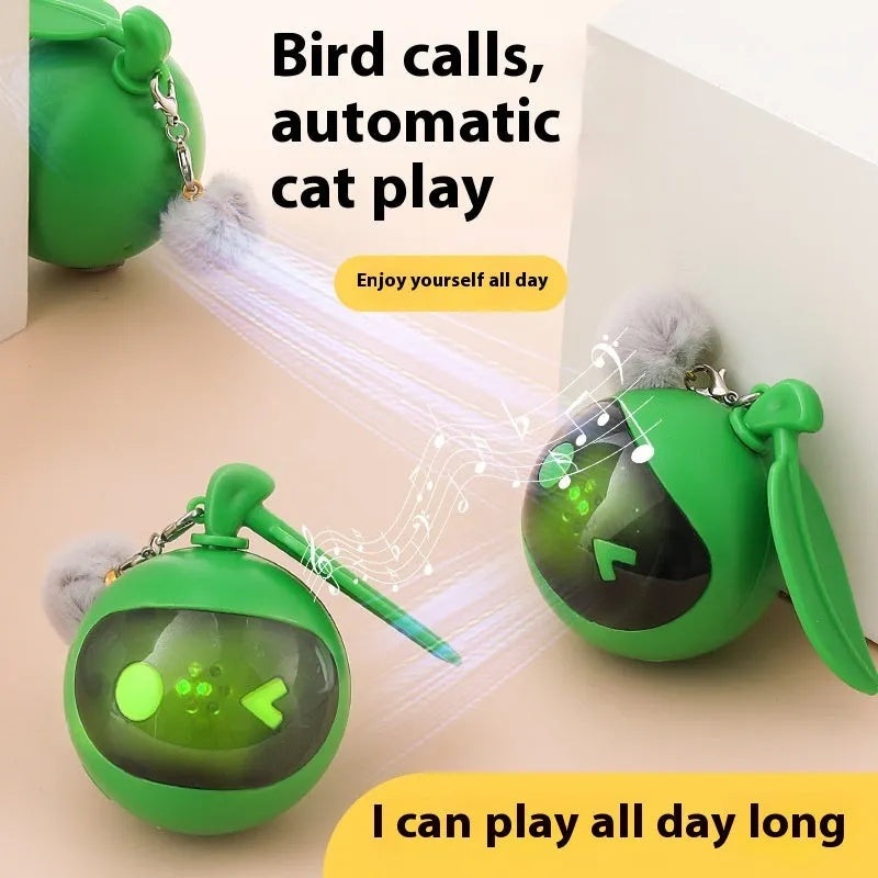 Green plastic elastic self-hi relief cat toy on floor