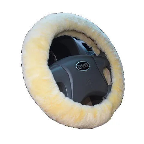Wool steering wheel cover and handle covers three-piece set in multiple colour options for 38cm diameter wheels