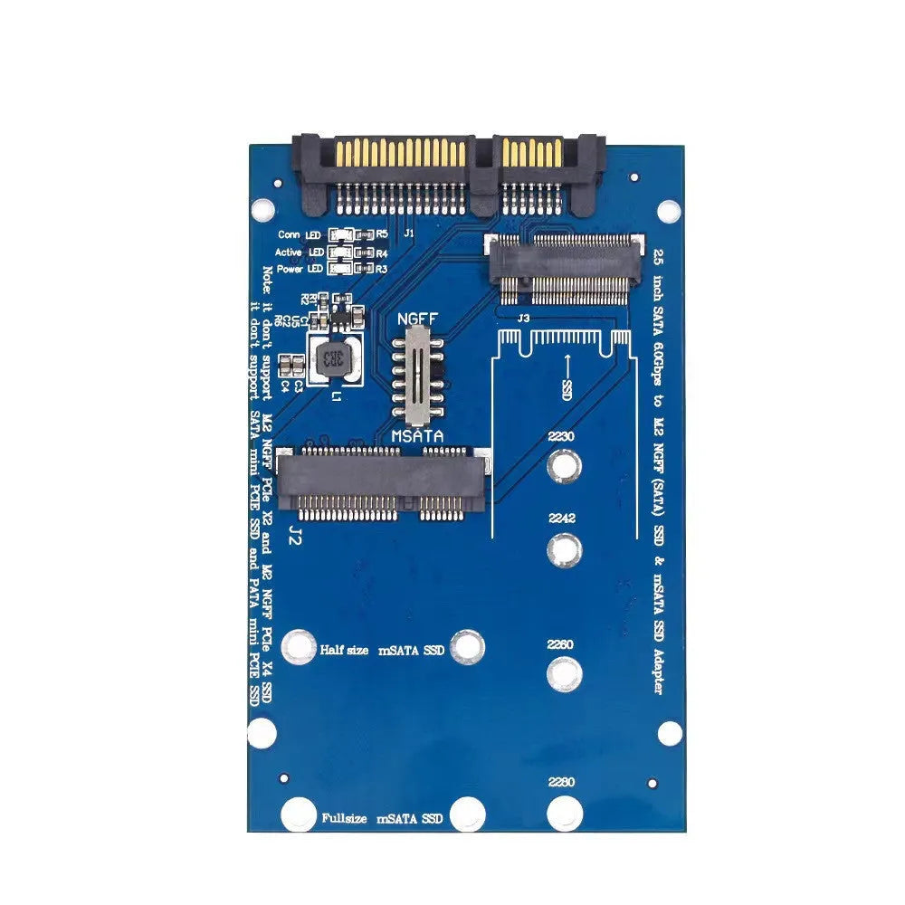 Black SATA3 to M.2 NGFF MSATA SSD conversion adapter card with connectors