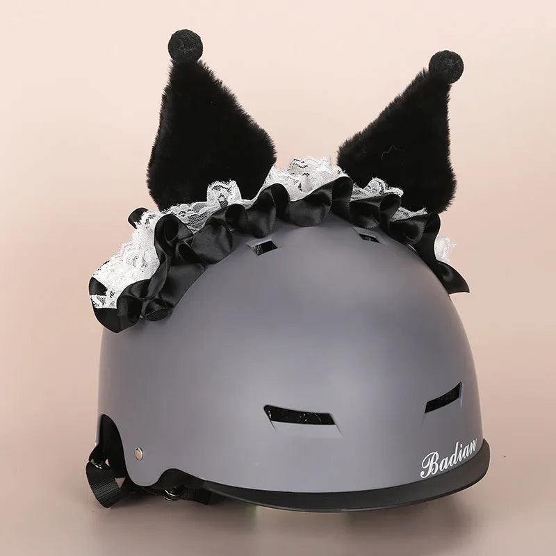 Cute plush cartoon animal character hat designed to decorate a standard ski helmet.