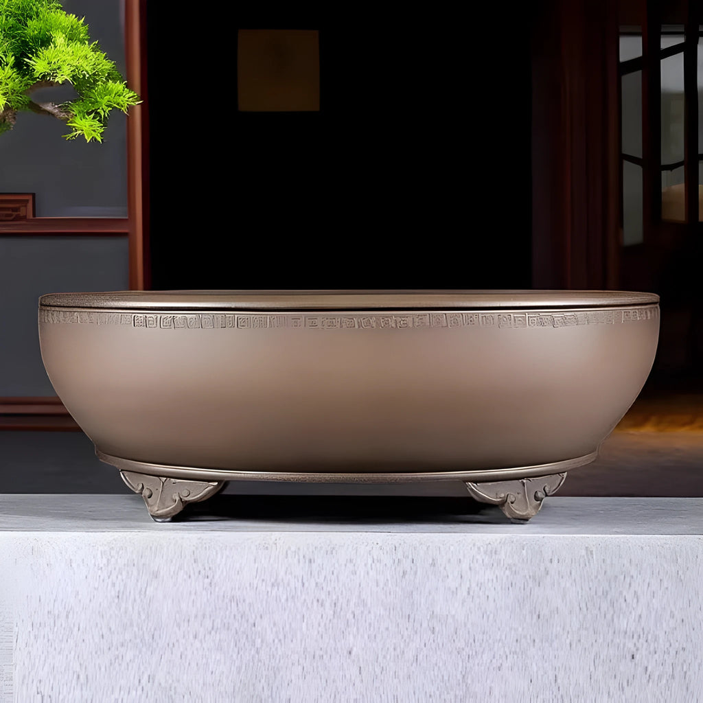Handmade oval black mud green purple sand flowerpot, 50cm long classical planter.