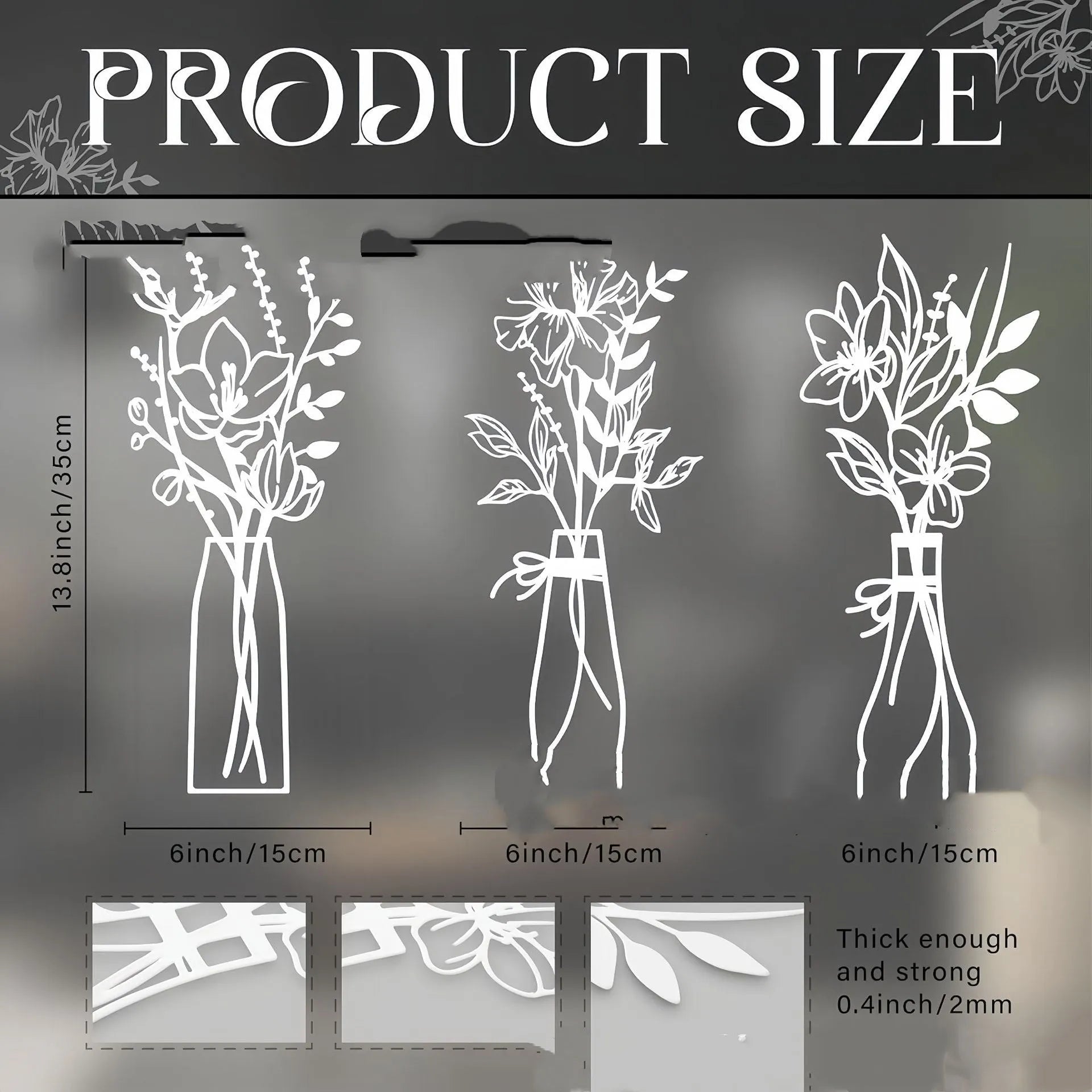 Three metal flower wall decorations in farmhouse style with alloy construction