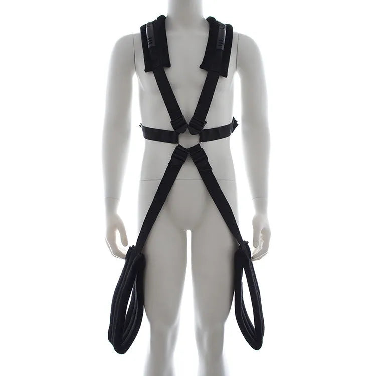 Nylon couple binding backpack swing in black for intimate play with adjustable shoulder straps