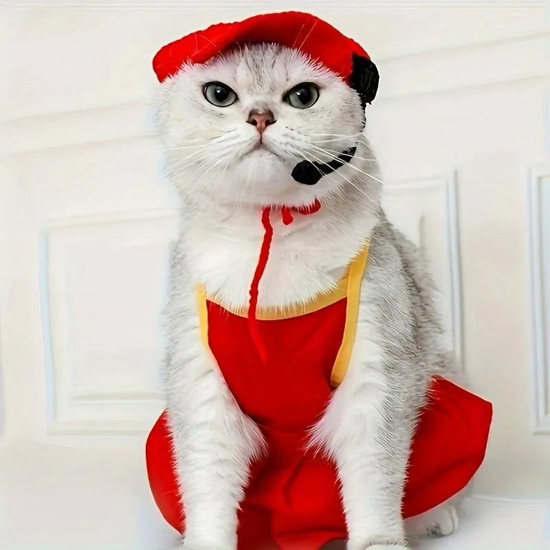 Handmade cat chef hat with cotton knitted sweater pet costume for small to medium dogs and cats